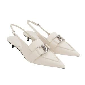 Charles & Keith Gabine Leather Interlocking Slingback Pumps in Chalk, Size 38/8‌